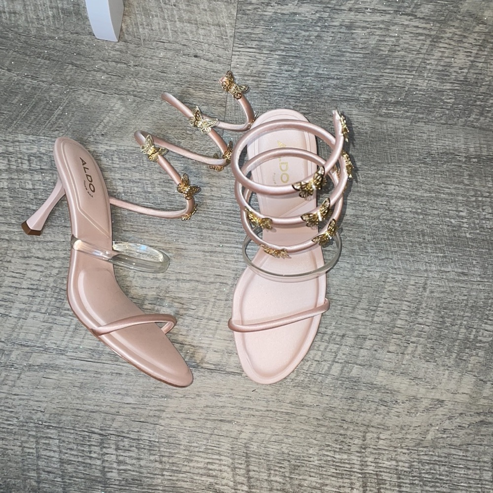 Retail $130 Aldo Pirouette heeled sandal Butterfly Heels Rose Gold Strappy Heels - Picture 2 of 8